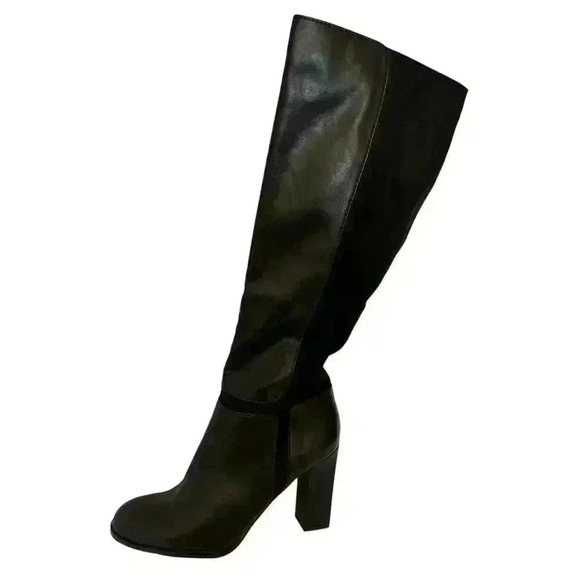 Nine West Black High Heeled Leather Suede Tall Boots 8.5 Dress Booties Classy - Picture 3 of 12